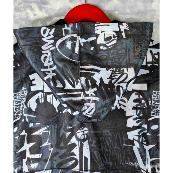 AND1 Black Grey Graffiti Full Zip Y2K Streetwear Hoodie Jacket Size Medium - Picture 8 of 13